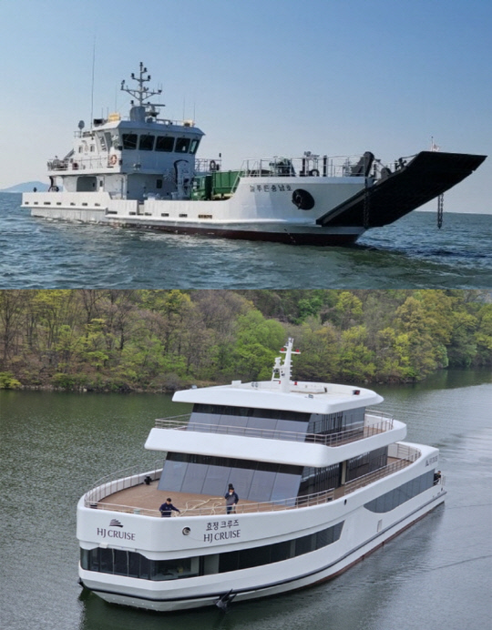 위)국내 최초 친환경 하이브리드 선박, 아래)국내 최초 100% 순수 전기 추진 선박